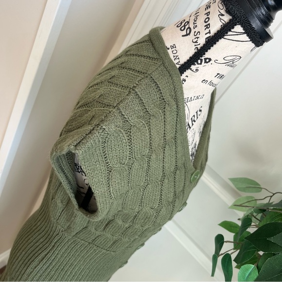 Mandee Cable Knit Bat Sleeve Duster Cardigan Green Sz L - Picture 9 of 16